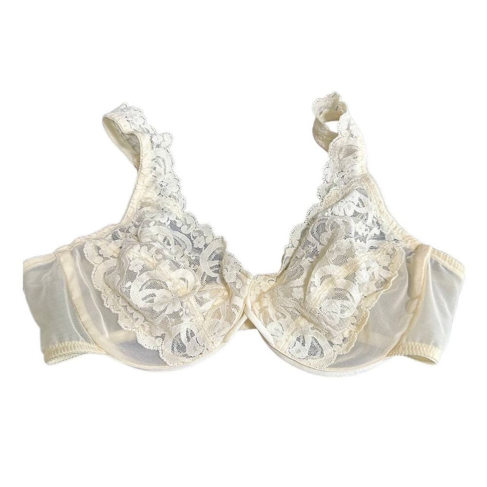 Victoria's Secret Yellow Nude Floral Lace Sheer Underwire Bra Women's Size 34C